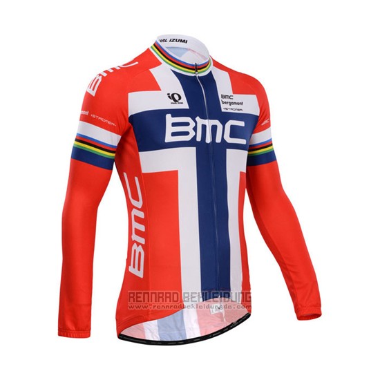 2014 Fahrradbekleidung BMC Champion Norwegen Blau und Rot Trikot Langarm und Tragerhose - zum Schließen ins Bild klicken